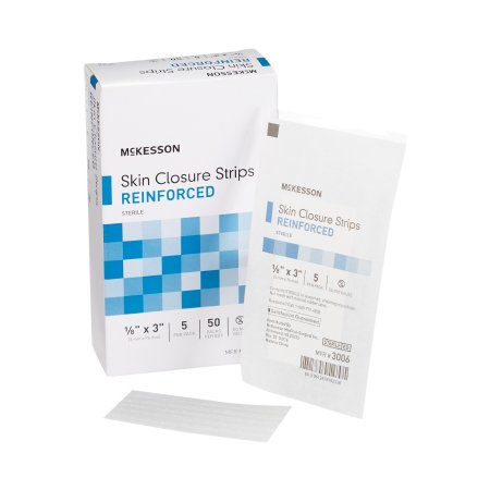 McKesson Skin Closure Strip McKesson 1/8 X 3 Inch Nonwoven Material Reinforced Strip White - Case of 200 - 3006-CS