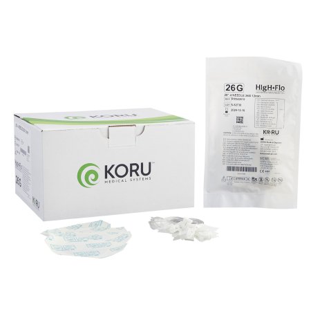 KORU Medical Systems Sub-Q Infusion Set HIgH-Flo™4 4 X 26 Gauge 12 mm 20 Inch Tubing Without Port - Box of 10 - RMS42612-BX