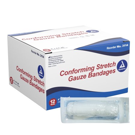 Dynarex Conforming Bandage Dynarex® 4 Inch X 4-1/10 Yard 1 per Pouch Sterile 1-Ply Roll Shape - Box of 12 - 3114-BX