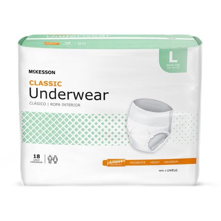 McKesson Unisex Adult Absorbent Underwear McKesson Classic Pull On with Tear Away Seams Large Disposable Light Absorbency - Bag of 1 - UWELG-BG