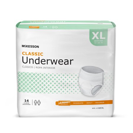 McKesson Unisex Adult Absorbent Underwear McKesson Classic Pull On with Tear Away Seams X-Large Disposable Light Absorbency - Bag of 1 - UWEXL-BG