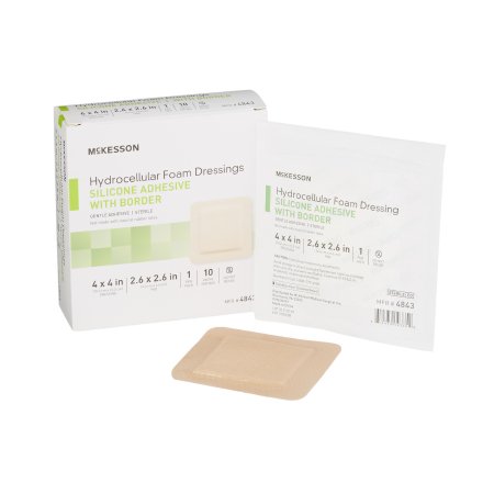 McKesson Foam Dressing McKesson 4 X 4 Inch With Border Film Backing Silicone Gel Adhesive Square Sterile - Case of 200 - 4843-CS