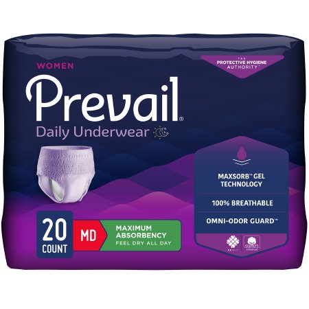 First Quality Female Adult Absorbent Underwear Prevail® For Women Daily Underwear Pull On with Tear Away Seams Medium Disposable Heavy Absorbency - Bag of 20 - PWC-512/1-BG