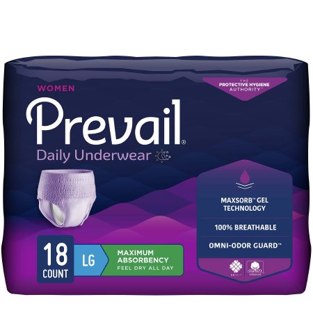 First Quality Female Adult Absorbent Underwear Prevail® For Women Daily Underwear Pull On with Tear Away Seams Large Disposable Heavy Absorbency - Case of 72 - PWC-513/1-CS