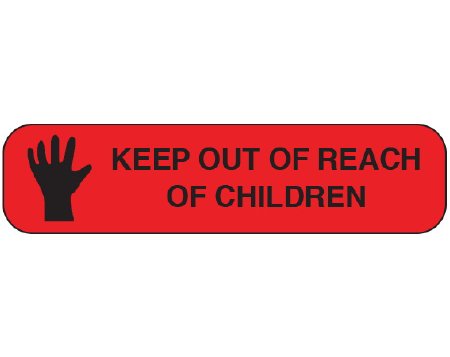 Shamrock Scientific Pre-Printed Label Shamrock Auxiliary Label Red Krome KEEP OUT OF REACH / OF CHILDREN Black Safety and Instructional 3/8 X 1-1/2 Inch - Roll of 1000 - A-38-RL