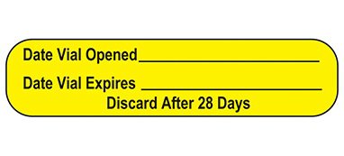 Health Care Logistics Pre-Printed / Write On Label Indeed Advisory Label Yellow Paper Date Vial Opened_____Date Vial Expires____ Discard After 28 Days Black Quality Control Label 3/8 X 1-5/8 Inch - Box of 1000 - 18619-BX