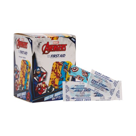 Dukal Adhesive Strip American® White Cross Stat Strip® 3/4 X 3 Inch Plastic Rectangle Kid Design (Black Panther / Captain America / Iron Man) Sterile - Case of 1200 - 1087837-CS