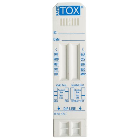 American Bio Medica Corp Drugs of Abuse Test Kit Rapid TOX® 10-Drug Panel AMP, BAR, BUP, BZO, COC, mAMP/MET, MTD, OPI300, OXY, THC Urine Sample 50 Tests CLIA Waived - Box of 50 - 10-10BPXT-030-BX