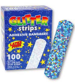 Medibadge Adhesive Strip Glitter® 3/4 X 3 Inch Plastic Rectangle Kid Design (Glitter Strips) Sterile - Box of 100 - AB38-BX