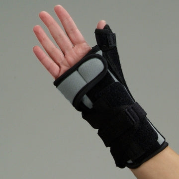 DeRoyal Wrist Brace with Thumb Spica DeRoyal® Foam / Metal Left or Right Hand Black One Size Fits Most - Each - 5069-00-EA