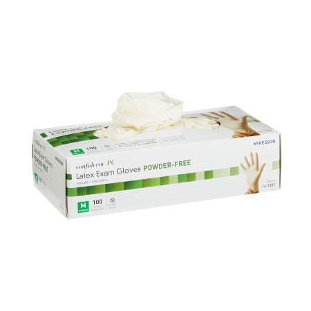 McKesson Exam Glove McKesson Confiderm® Medium NonSterile Latex Standard Cuff Length Fully Textured Ivory Not Rated - Box of 100 - 14-1382-BX