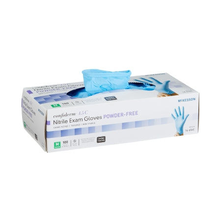 McKesson Exam Glove McKesson Confiderm® 4.5C Medium NonSterile Nitrile Standard Cuff Length Textured Fingertips Blue Chemo Tested - Case of 1000 - 14-656C-CS