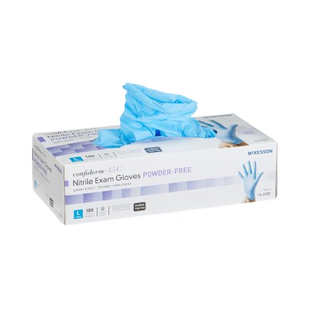 McKesson Exam Glove McKesson Confiderm® 4.5C Large NonSterile Nitrile Standard Cuff Length Textured Fingertips Blue Chemo Tested - Case of 1000 - 14-658C-CS