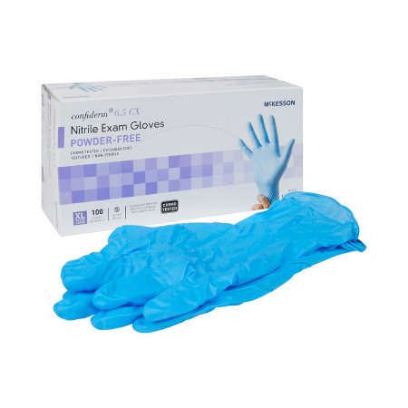 McKesson Exam Glove McKesson Confiderm® 6.5CX X-Large NonSterile Nitrile Extended Cuff Length Textured Fingertips Blue Chemo Tested - Case of 1000 - 14-680C-CS