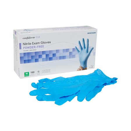 McKesson Exam Glove McKesson Confiderm® 3.8 Medium NonSterile Nitrile Standard Cuff Length Textured Fingertips Blue Not Rated - Case of 1000 - 14-686-CS