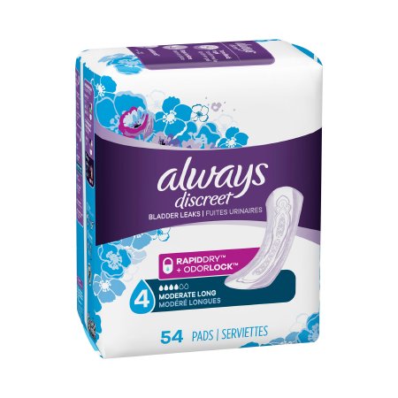 Procter & Gamble Bladder Control Pad Always® Discreet 13-1/2 Inch Length Moderate Absorbency Absorbent Gel Core One Size Fits Most - Case of 162 - 03700088707-CS