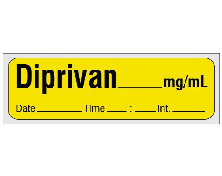 Shamrock Scientific Drug Label Shamrock Anesthesia Label Diprivan _mg/mL Date_Time_Int_ Yellow 1/2 X 1 Inch - Each - SA-206-DTI-PRE-EA
