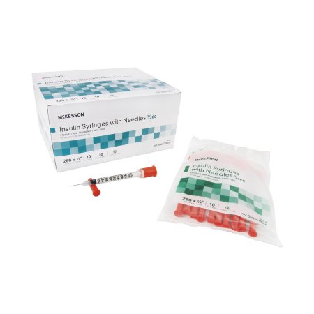 McKesson Standard Insulin Syringe with Needle McKesson 0.5 mL 1/2 Inch 28 Gauge NonSafety Ultra Thin Wall - Case of 500 - 102-SN05C2805P-CS