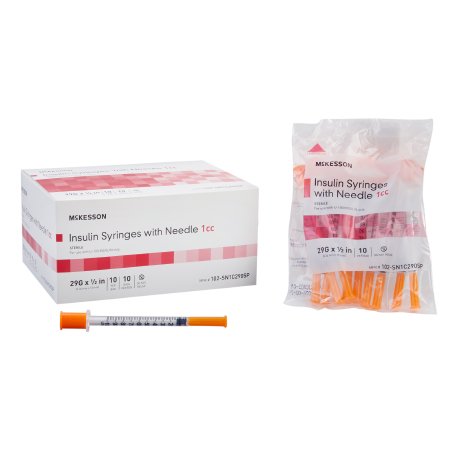 McKesson Standard Insulin Syringe with Needle McKesson 1 mL 1/2 Inch 29 Gauge NonSafety Ultra Thin Wall - Box of 100 - 102-SN1C2905P-BX