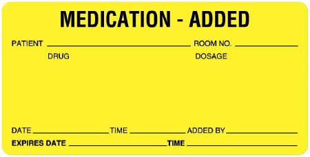 United Ad Label Pre-Printed Label Anesthesia Label Yellow Paper IV Medication Added Black Medication Instruction 2 X 4 Inch - Each - ULHH505-EA