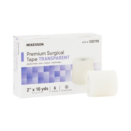 McKesson Water Resistant Medical Tape McKesson Transparent 2 Inch X 10 Yard Plastic NonSterile - Box of 6 - 100198-BX