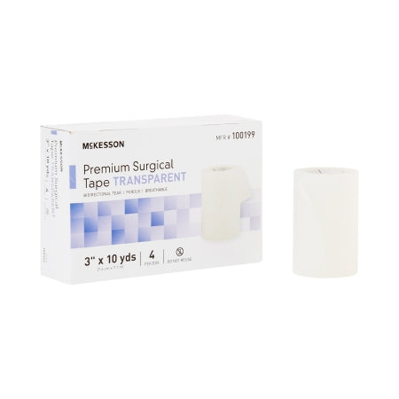 McKesson Water Resistant Medical Tape McKesson Transparent 3 Inch X 10 Yard Plastic NonSterile - Box of 4 - 100199-BX
