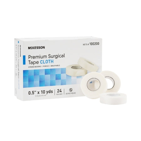 McKesson Medical Tape McKesson White 1/2 Inch X 10 Yard Silk-Like Cloth NonSterile - Box of 24 - 100200-BX