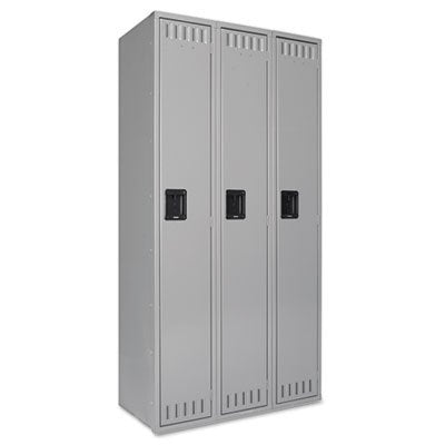 Tennsco Single-Tier Locker, Three Lockers with Hat Shelves and Coat Rods, 36w x 18d x 72h, Medium Gray - Each - TNN-STS121872CMG-EA