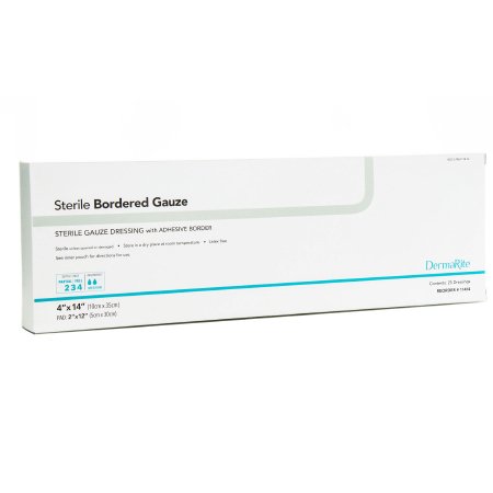DermaRite Industries Adhesive Dressing DermaRite® Bordered Gauze 4 X 14 Inch Rectangle Sterile - Box of 25 - 11414-BX