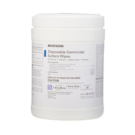 McKesson McKesson Surface Disinfectant Premoistened Manual Pull Wipe 65 Count Canister Alcohol Scent NonSterile - Case of 12 - 50-66170-CS