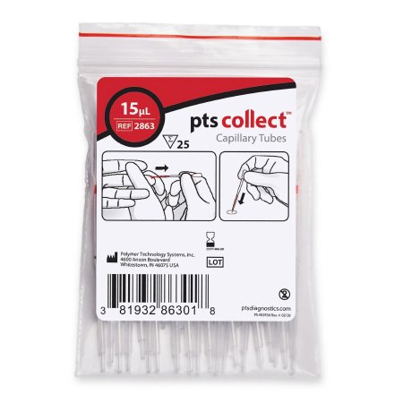 PTS Diagnostics Capillary Blood Collection Tube Micro-hematocrit Plain 15 µL Red Stripe Without Closure Glass Tube - Bag of 25 - 2863-BG