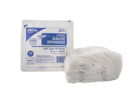 Dukal Gauze Sponge Dukal™ 4 X 8 Inch 10 per Tray Sterile 24-Ply Rectangle - Case of 480 - 488-2X-CS