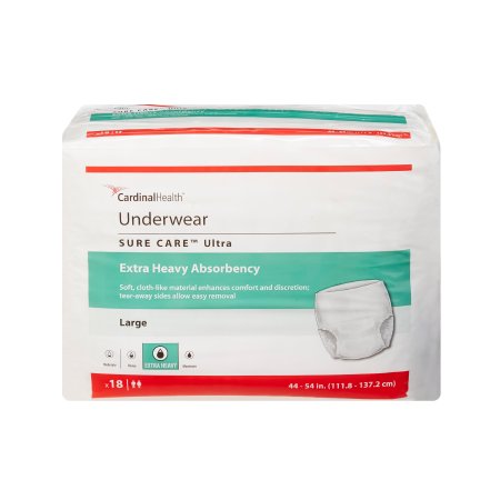 Cardinal Unisex Adult Absorbent Underwear Sure Care™ Ultra Pull On with Tear Away Seams Large Disposable Heavy Absorbency - Case of 72 - 1445-CS