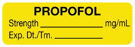 United Ad Label Drug Label UAL™ Anesthesia Label Propofol Strength_mg/mL Exp Dt tm_ Yellow 1/2 X 1-1/2 Inch - Each - ULAL006-EA