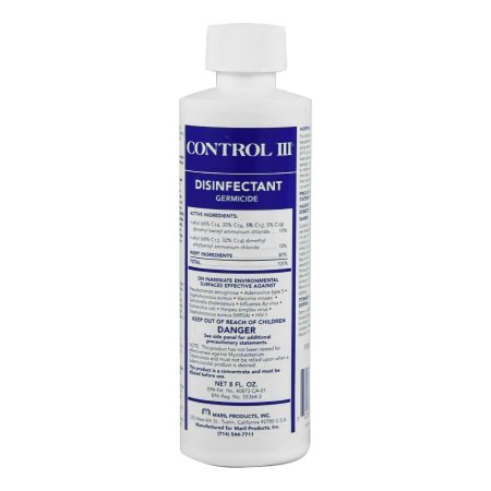 Maril Products Control III® Disinfectant Germicide Surface Disinfectant Cleaner Quaternary Based Manual Pour Liquid Concentrate 8 oz. Bottle Benzaldehyde Scent NonSterile - Each - C3/DISH/01-EA
