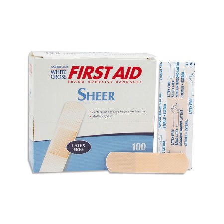 Dukal Adhesive Strip American® White Cross 3/4 X 3 Inch Plastic Rectangle Tan Sterile - Box of 100 - 1275033-BX