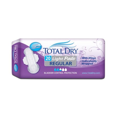 Secure Personal Care Products Bladder Control Pad TotalDry™ 11 Inch Length Moderate Absorbency Polymer Core Regular - Bag of 20 - SP1560-BG
