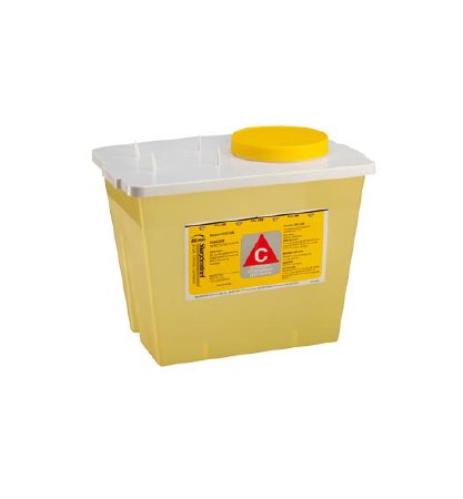 Bemis Healthcare Chemotherapy Waste Container Bemis™ Sentinel Yellow Base 9 H X 7-3/4 W X 11-5/8 L Inch Vertical Entry 2 Gallon - Case of 30 - 202 040-CS