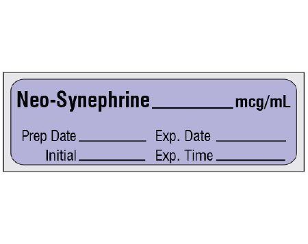 Shamrock Scientific Drug Label Shamrock Anesthesia Label Neo-Synephrine mcg/mL Violet 1/2 X 1 Inch - Roll of 1 - SA-285-EXP-PRE-RL