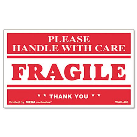 Universal® Printed Message Self-Adhesive Shipping Labels, FRAGILE Handle with Care, 3 x 5, Red/Clear, 500/Roll - Roll of 1 - UNV-308383-RL