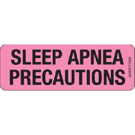 Precision Dynamics Pre-Printed Label MedVision® Advisory Label Pink Paper SLEEP APNEA PRECAUTIONS Black Biohazard 1 X 2-15/16 Inch - Roll of 333 - MV06FP2680-RL