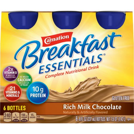 Nestle Healthcare Nutrition Oral Supplement Carnation Breakfast Essentials® Rich Milk Chocolate Flavor Liquid 8 oz. Bottle - Pack of 6 - 12230369-PK