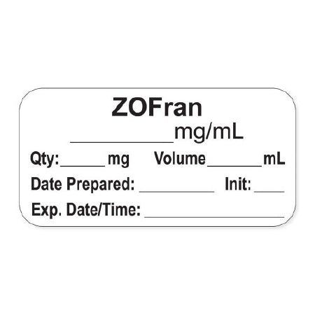 Precision Dynamics Drug Label PDC® Anesthesia Label ZOFran_mg/mL Qty: _mg Volume_mL Date Prepared: _ White 3/4 X 1-1/2 Inch - Roll of 500 - LAN-2-58-RL