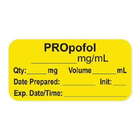 Precision Dynamics Drug Label PDC® Anesthesia Label PROpofol_mg/mL Qty: _mg Volume_mL Yellow 3/4 X 1-1/2 Inch - Roll of 500 - LAN-2-27-RL