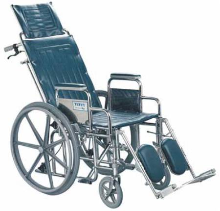 Patterson Medical Supply Reclining Wheelchair Tuffy Extra Wide Desk Length Arm Elevating Legrest Dark Blue Upholstery 20 Inch Seat Width Adult 250 lbs. Weight Capacity - Each - 552718-EA