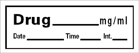 Precision Dynamics Drug Label Barkley® Anesthesia Label Drug_mg/mL Date_Time_Int_ White 1/2 X 1-1/2 Inch - Roll of 1 - AN-14-RL