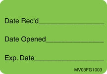 Precision Dynamics Pre-Printed / Write On Label Barkley® Advisory Label Green Date Rec'D Date Opened Exp Date Black Quality Control Label 1 X 1-7/16 Inch - Roll of 1 - MV03FG1003-RL