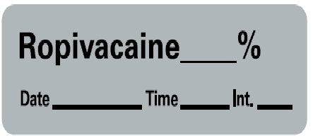 Precision Dynamics Drug Label Barkley® Anesthesia Label Ropivacaine_% Date_Time_Int Gray 1/2 X 1-1/2 Inch - Roll of 1 - LAN-32PC-RL