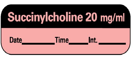 Precision Dynamics Drug Label Barkley® Anesthesia Label Succinylcholine 20mg/mL Date_Time_Int Fluorescent Red 1/2 X 1-1/2 Inch - Roll of 1 - LAN-20D20-RL