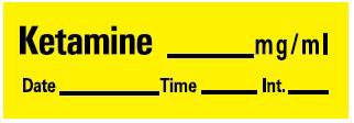 Precision Dynamics Drug Label PDC® Anesthesia Label Ketamine_mg/mL Date_Time_Int Yellow 1/2 X 1-1/2 Inch - Roll of 1 - LAN-60-RL